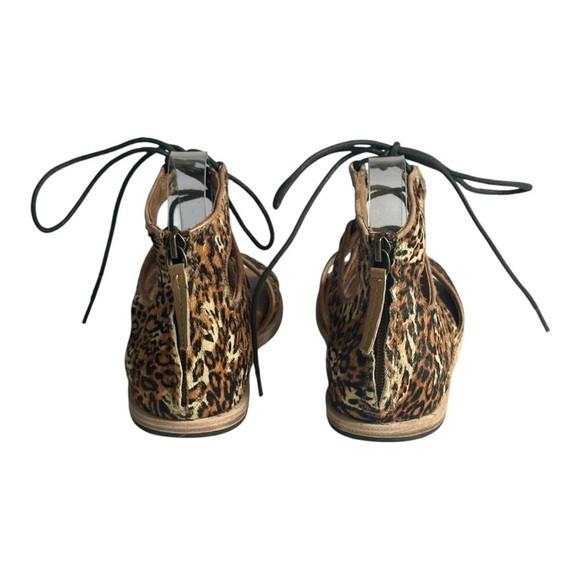 Gee Wawa Leopard Print Gladiator Sandals 9M Lace Up Leather Haircalf Boho Flat - Picture 4 of 10